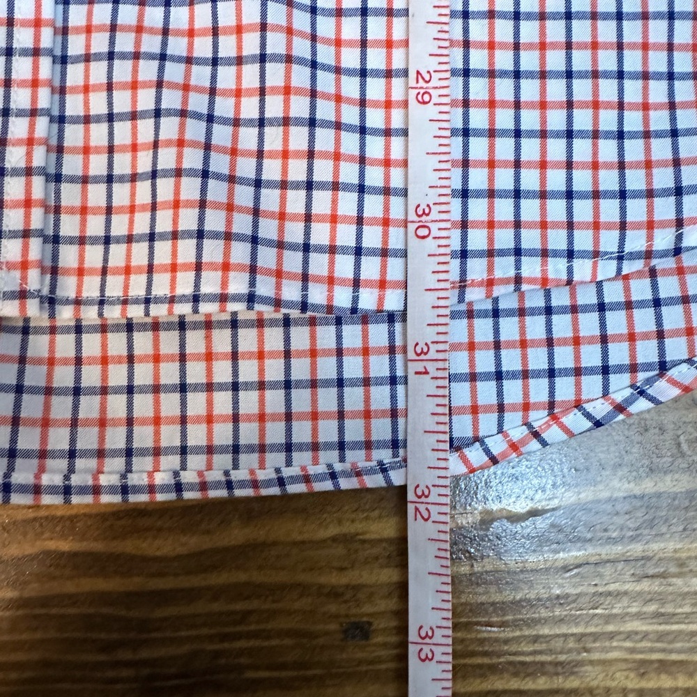 Classic Fit Gingham Stretch Poplin Long Sleeve Woven Shirt Med. Red/Blue Cotton - Picture 7 of 8